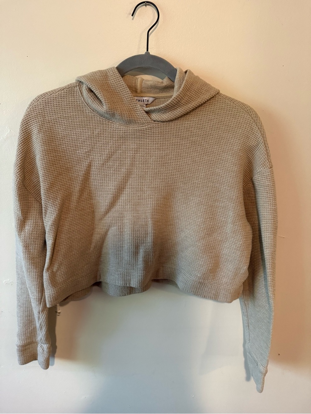 Athleta Cropped Waffle-Knit Hoodie - Beige Size XXS